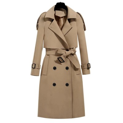 FTLZZ New Autumn Winter Elegant Women Double Breasted Solid Trench Coat Vintage Turn-down Collar Warm Trench with Belt